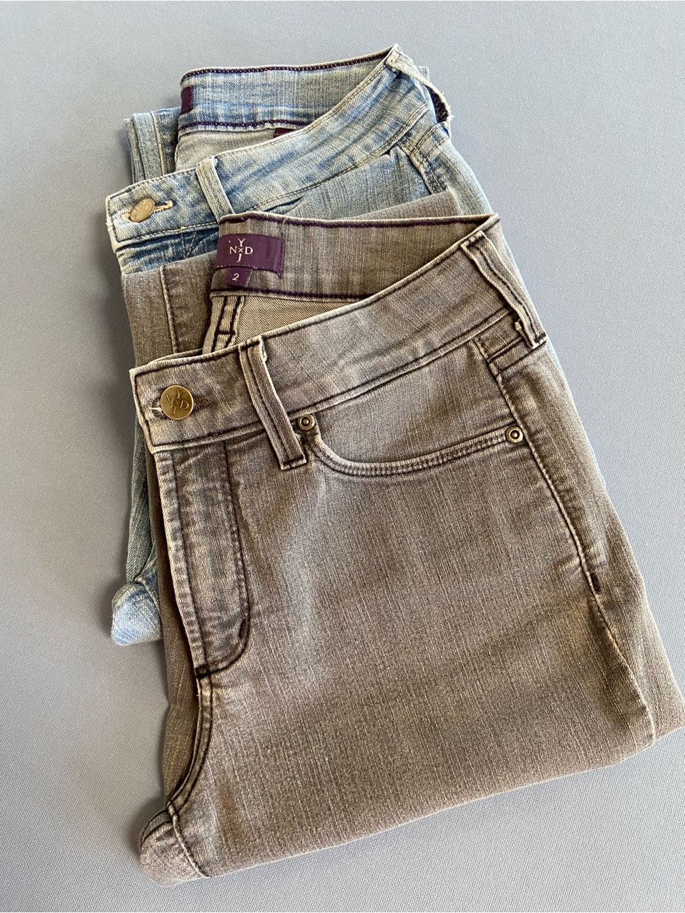NYDJ 2 Pair Ankle Jeans Gray  Denim and Light Blue Denim Size 2 Made in USA